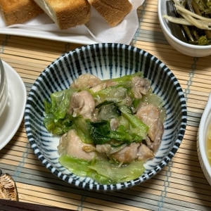 鶏モモ肉の、水菜とレタスの中華風あんかけ♩